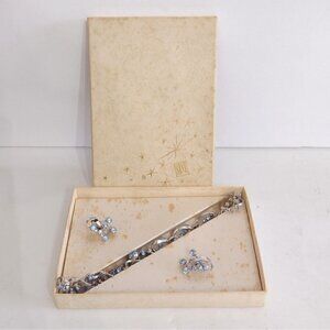 Vintage Star Brand Jewelry Choker Necklace Screw Back Earrings Blue Rhinestones